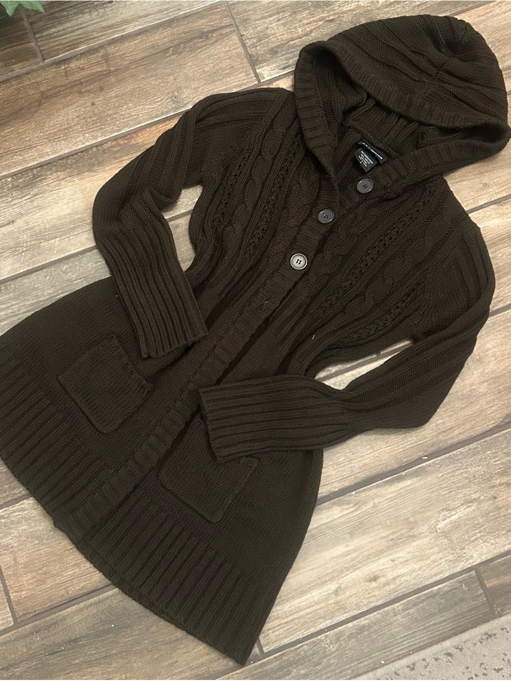 It's Our Time Hooded Cable-Knit Cardigan - Dark Brown